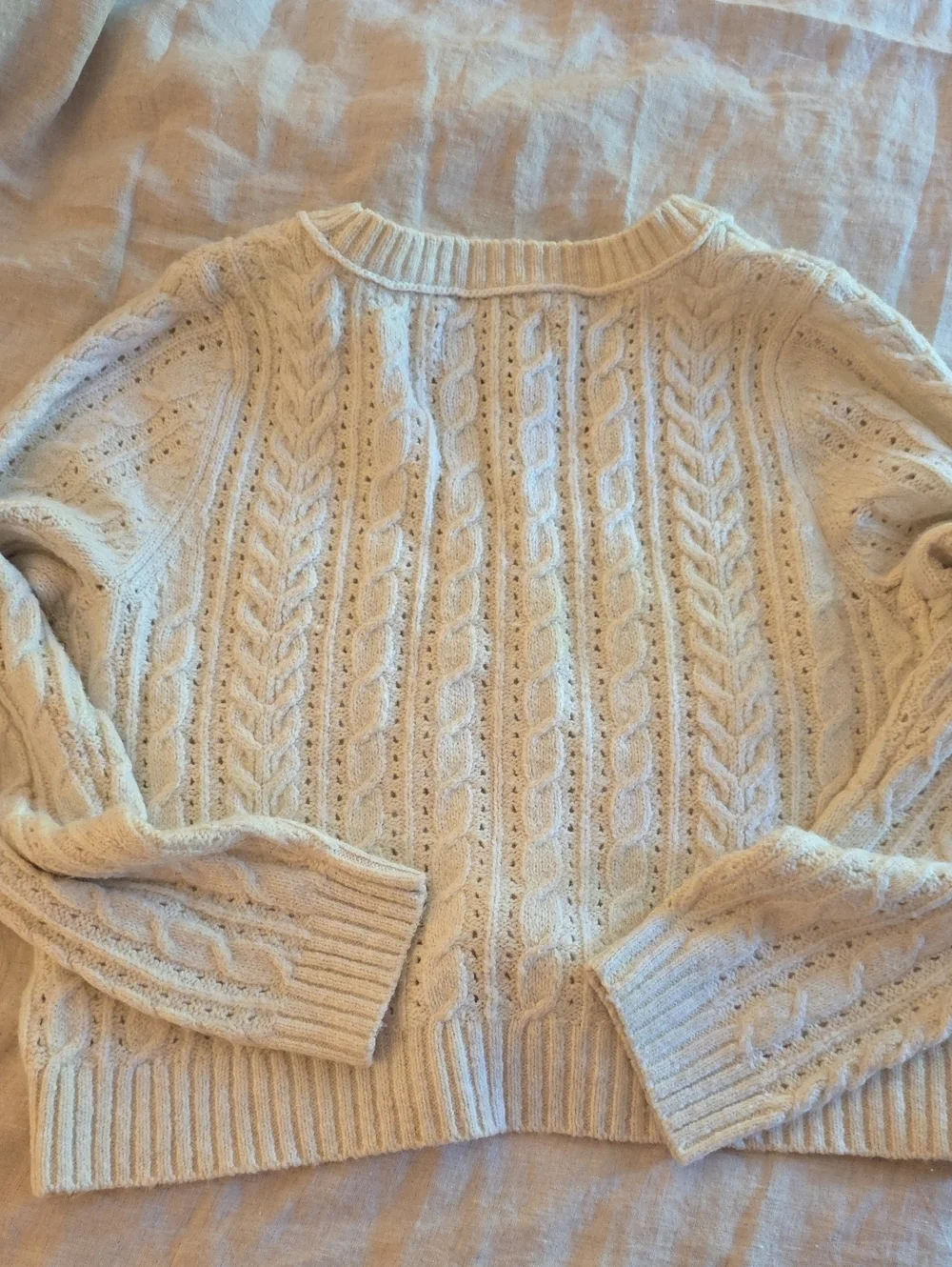 American Eagle Outfitters Cream Cable Knit Button-Front Sweater